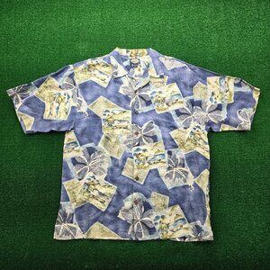 Tommy Bahama Hawaiian Shirt Mens Large Button Up Short Sleeve Vintage 100% Linen
